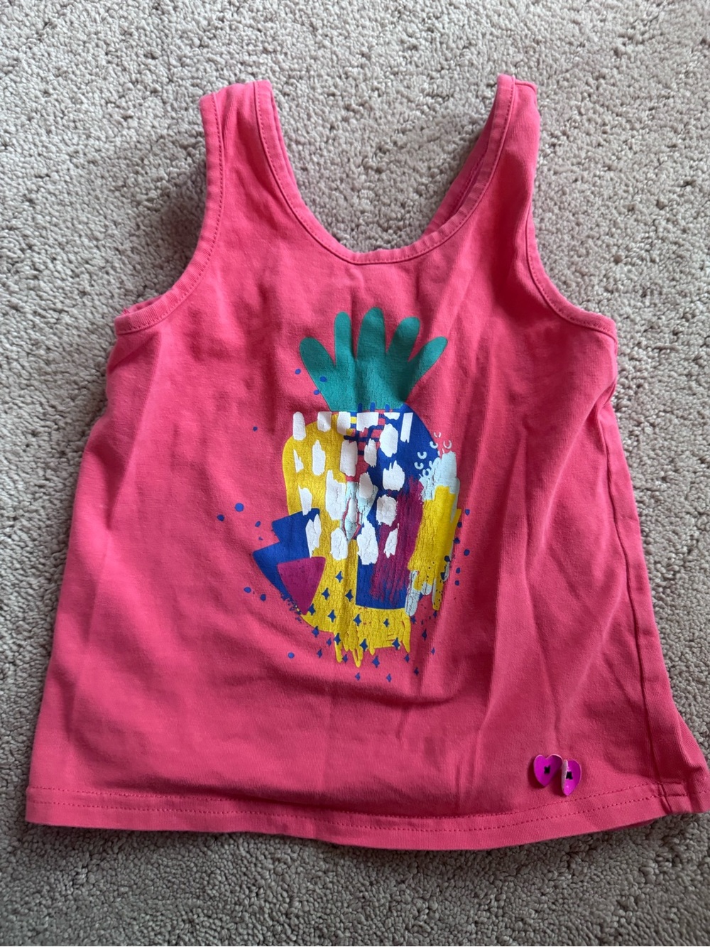 deux par deux Pink Tank Top with Colorful Pineapple Graphic